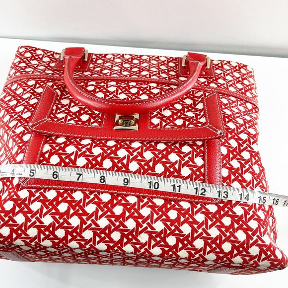 Kate Spade Geo Print Large Tote Bag Purse Red White - Picture 11 of 11